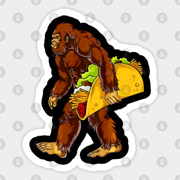 Bigfoot Carrying Taco Cinco de Mayo Sticker by CovidStore